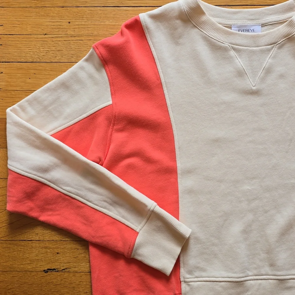 Evereve, Coral & Cream Colorblock Sweatshirt, Drop Shoulders, EUC, Women's S - Picture 5 of 12